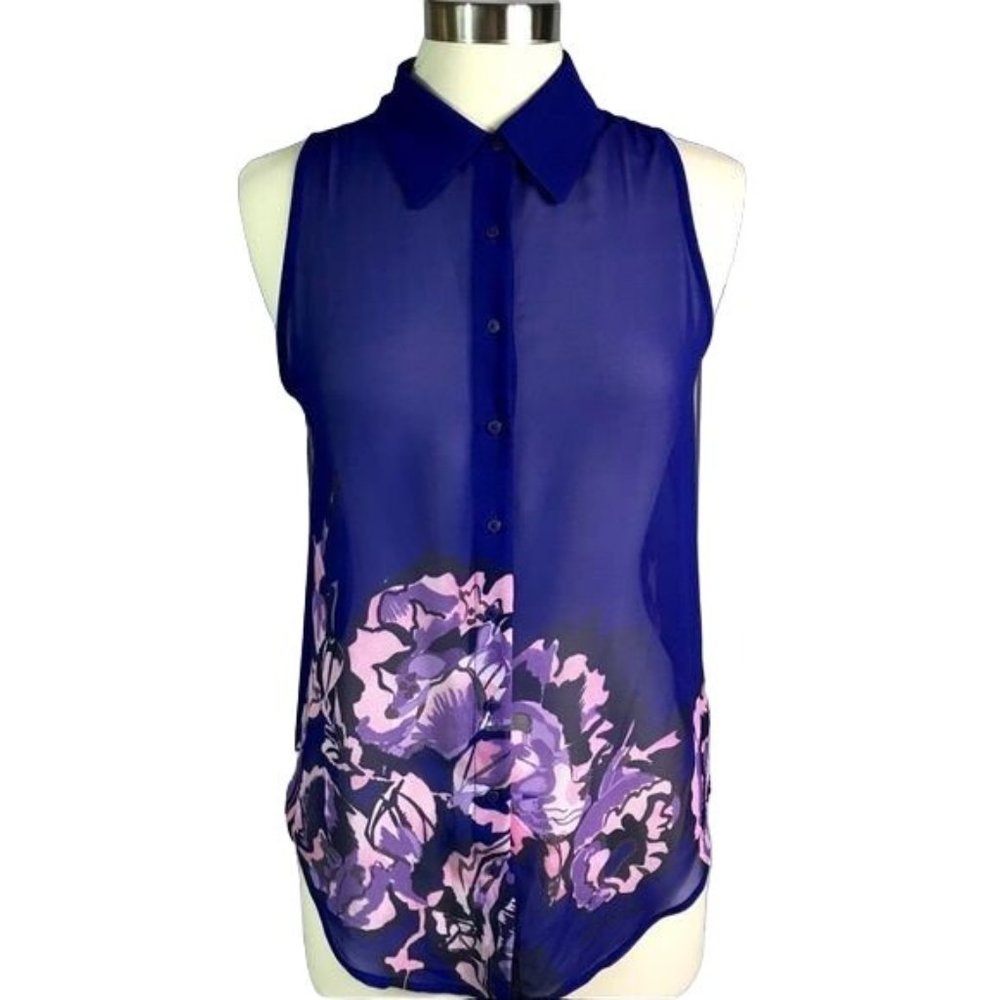 Guess M Sheer sleeveless button up floral print